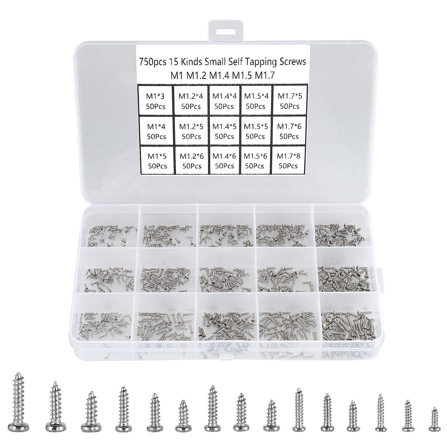 FandWay 750Pcs Very Small Self Tapping Screws Set,Tiny Micro Repair Screws Kit, Mini Pan Head Screw M1 M1.2 M1.4 M1.5 M1.7 for Watch Spectacles Toy Laptop PC SSD Electronic Repair.