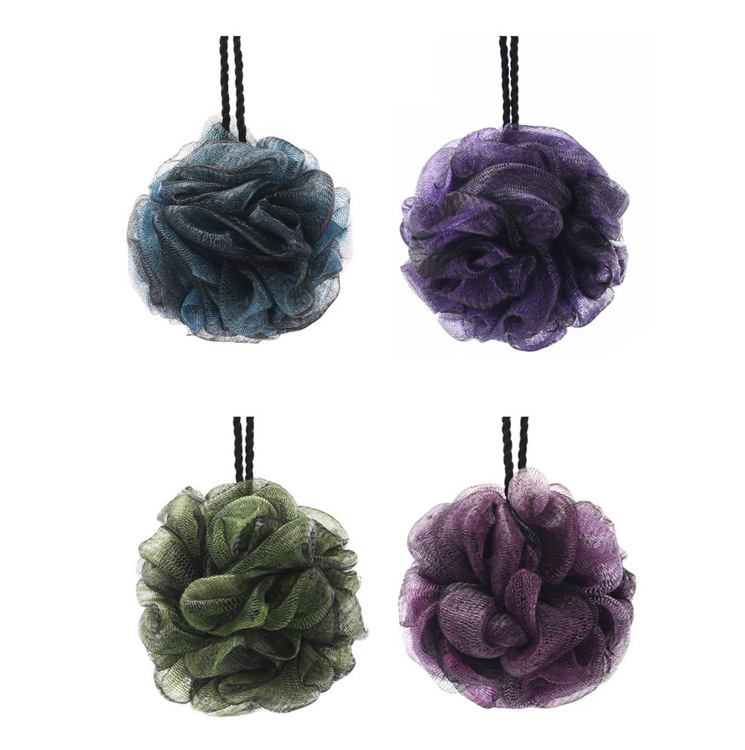 KFZR 4 Pack Large Exfoliating Body Shower Bath Puff Sponge For Men And Women Green Blue Purple Pink Double Layer Black Outer Layer