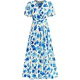 PRETTYGARDEN Womes Boho Maxi Dresses 2026 Summer Spring V Neck Puff Sleeve Empire Waist A Line Flowy Long Beach Floral Dress
