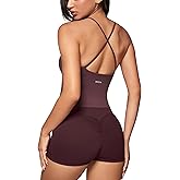 INGIA Womens Low Scoop Neck Tank Tops Built in Bra U Back Workout Tanks Spaghetti Criss Cross Strap Sleeveless Cropped Top