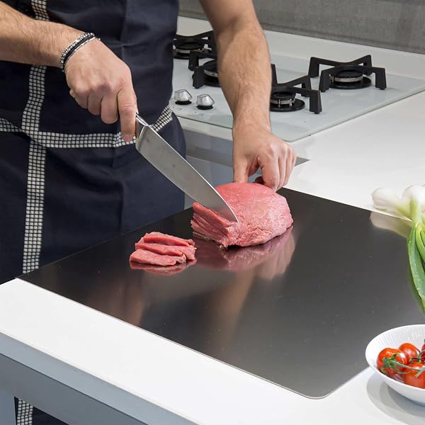 STAINLESS STEEL CUTTING BOARDS FOR KITCHEN, KNEADING CUTTING BOARD MATS, METAL CUTTING BOARD FOR MEAT, FRUITS, VEGETABLES, BREAD, AND BAKING SMALL CUTTING BOARDS (40 X 30CM/15.7 X 11.8 IN)