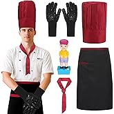 Yahenda 5 Pcs Hibachi Chef Costume Set Hibachi Chef Hat and Apron Japanese Tie BBQ Gloves Teppanyaki Boy Squirter
