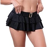 Pin Up Doll Belted Women's Low Rise and Pleated Mini Skirts for Women, Low Rise Mini Skirt with Belt, Plus