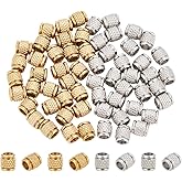 UNICRAFTALE 60Pcs 2 Colors Column Beads Barrel Beads 303 Stainless Steel Large Hole Bead Metal Textured Bead Loose Spacer Beads European Beads for DIY Bracelet Necklace Jewelry Making Hole 4.2mm