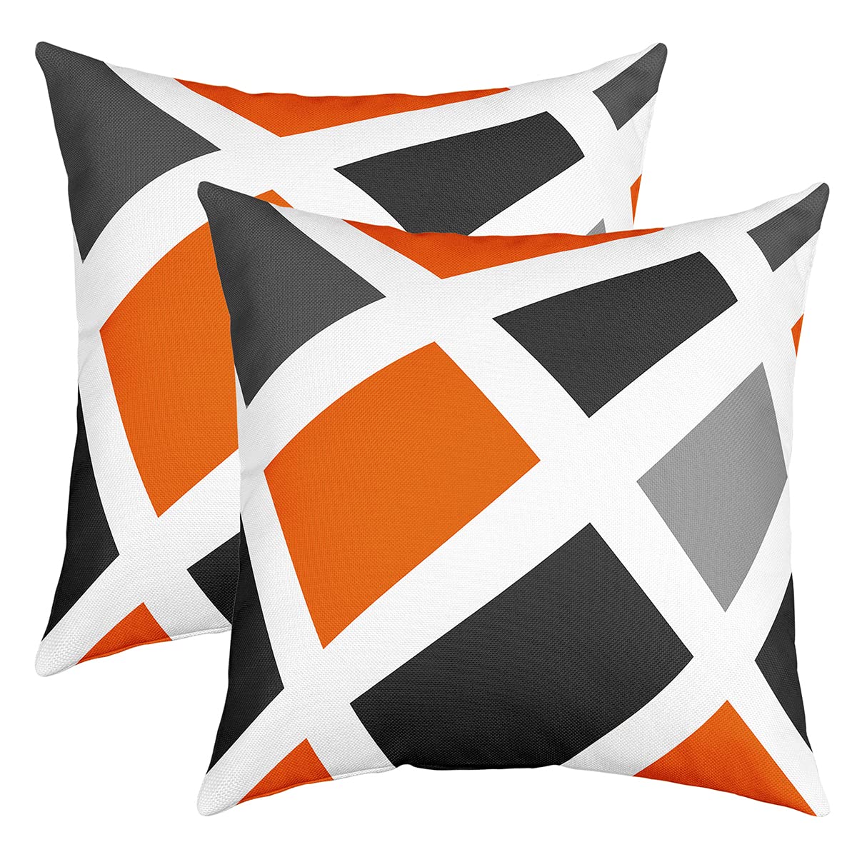 Loussiesd Set of 2 Strip Lines Throw Pillow Covers Geometric Grey Orange Black Cushion Case for Home Living Room Decor Reversible Modern Abstract Art Decorative Throw Cushion Case 16x16 Inch
