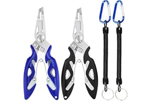 SIWRIOM Fishing Pliers, Stainless Steel Fish Hook Remover 2PCS, Multi-Function Fishing Line Cutter Split Ring Opener, Fishing Braid Scissors Gear Accessories Fish Gripper with Lanyard Fly Fishing Tool