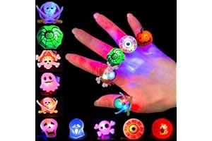 Qvatoxis Halloween Party Favors Light Up Rings 50PCS LED Rings Glowing Finger Rings Fun Toys for Kids Adults