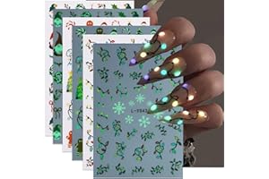 FBABFBUO Christmas Nail Art Stickers Glow in The Dark Christmas Lights Nail Stickers 6PCS Luminous Colored Light Snowflake Santa Claus Xmas Tree 3D Self-Adhesive Xmas Nail Decals for Women Nail Art Decoration