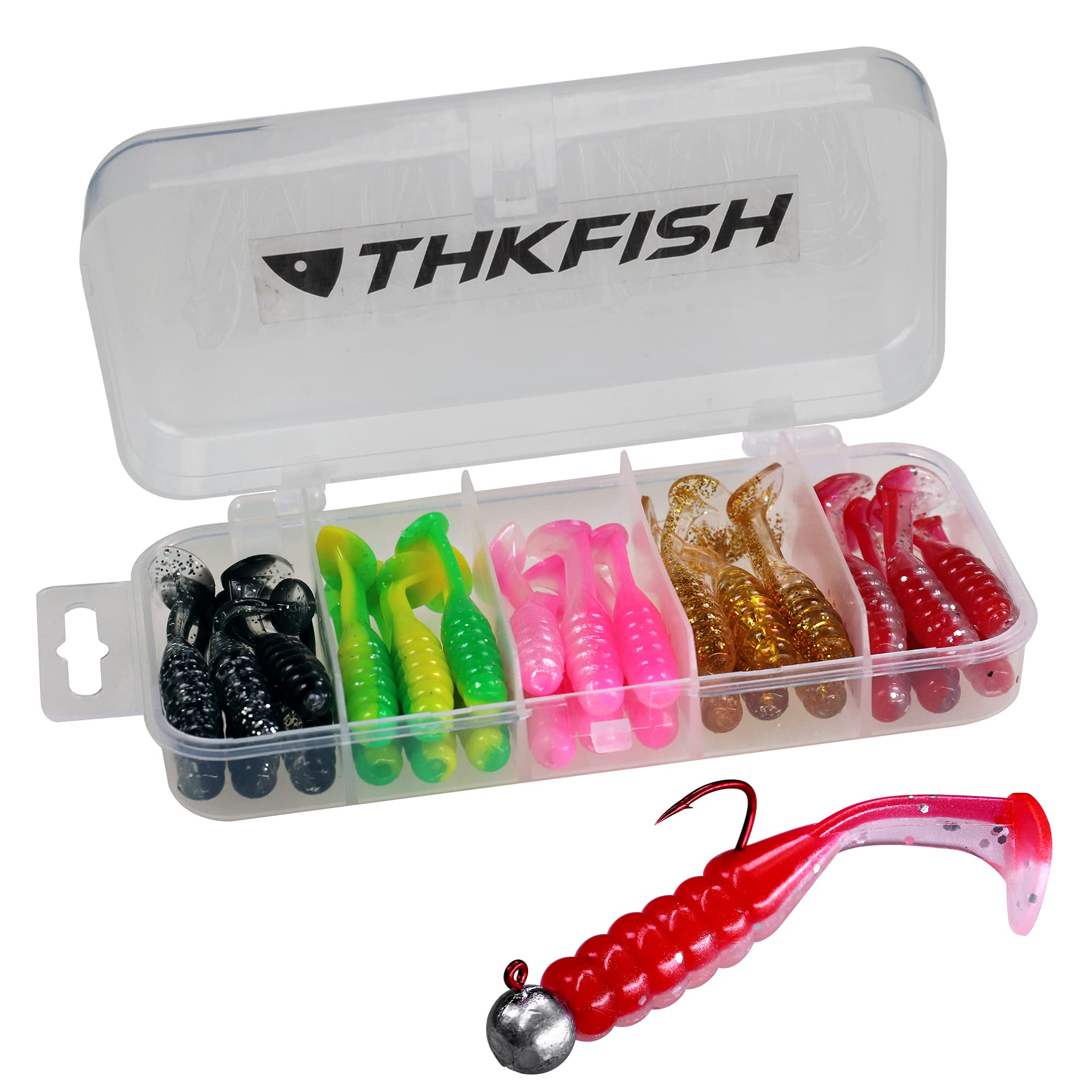 THKFISH 30Pcs Paddle Tail Swimbaits 2 INCH Bicolor Soft Plastic Fishing Lure Swim Baits for Crappie Bass Trout Mixed Color