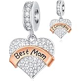 GEMDAZZ Family Theme Charm, 925 Sterling Silver Mother Father Daughter Son Sister Nana Wife Husband Grandma Friend Godmother Goddaughter Clear Pave Heart Pendant Beads, fit European Women Bracelet