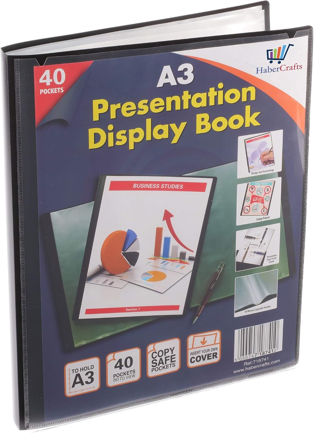 Habercrafts A3 40 Pocket Display Book 80 Views Black Presentation Folder