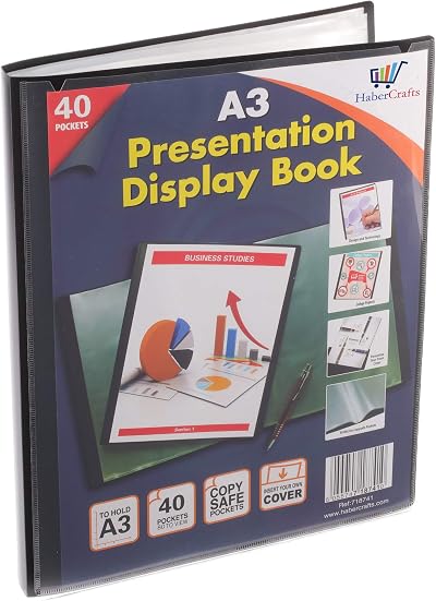 Habercrafts A3 40 Pocket Display Book 80 Views Black Presentation Folder