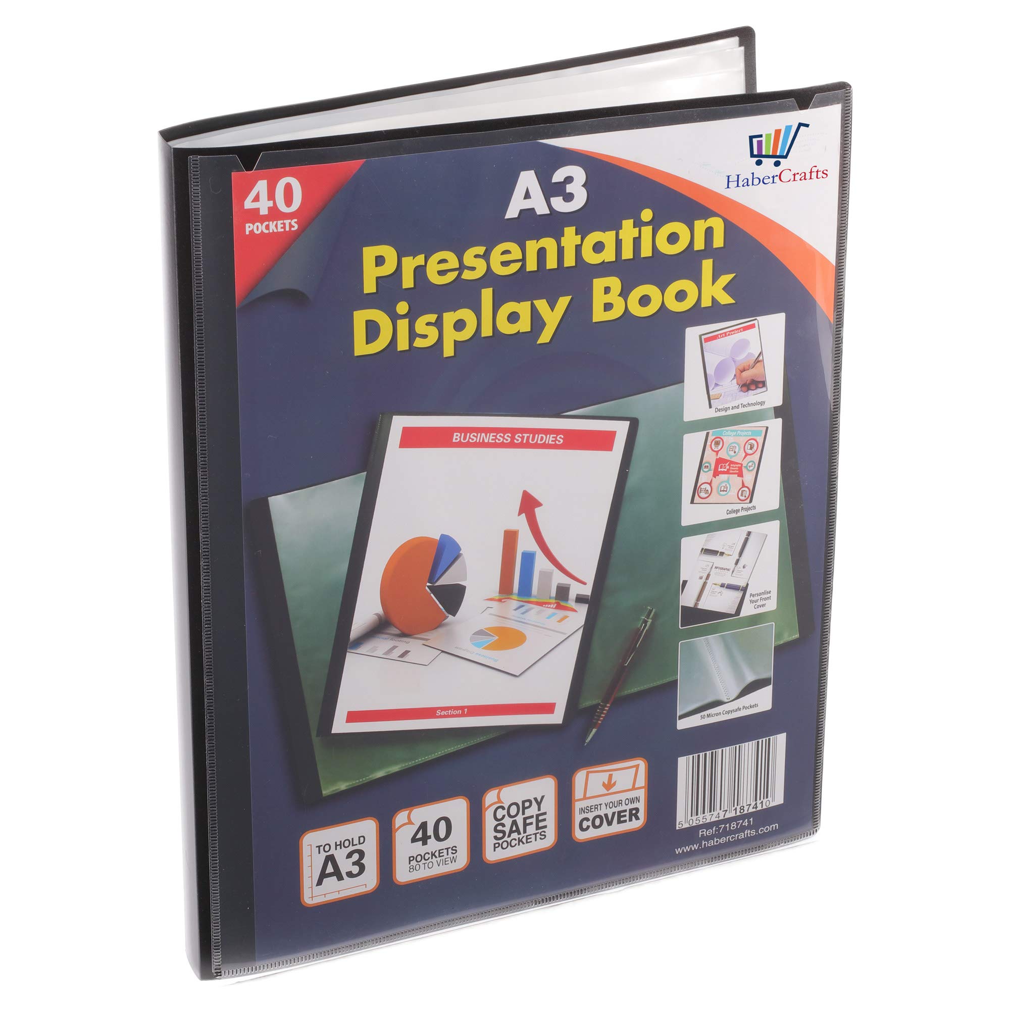 A3 40 Pocket Display Book Presentation Folder Portfolio (80 Views) Project Book Certificate Folder Plastic Wallets (1 Book)