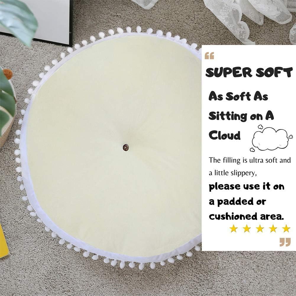 Kids Floor Pillow Cushion Seating Round Large Floor Cushion, Oversized Circle Pillow for Reading Nook Canopy Nursery Playroom Teepee Meditation, Soft Big Circular Cushion with Cute Pompom, Beige 23.6": Kitchen & Dining