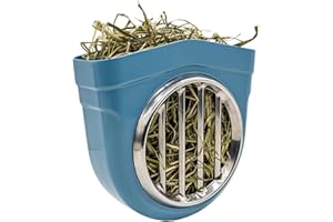 TOKAYIFE Small Animal Hay Feeder, Chew-Proof ABS Body, 304 Stainless Steel Grid Timothy Alfalfa Rack for Rabbit Bunny Guinea Pig Chinchilla Cage Hutch Crate (68oz, Blue)