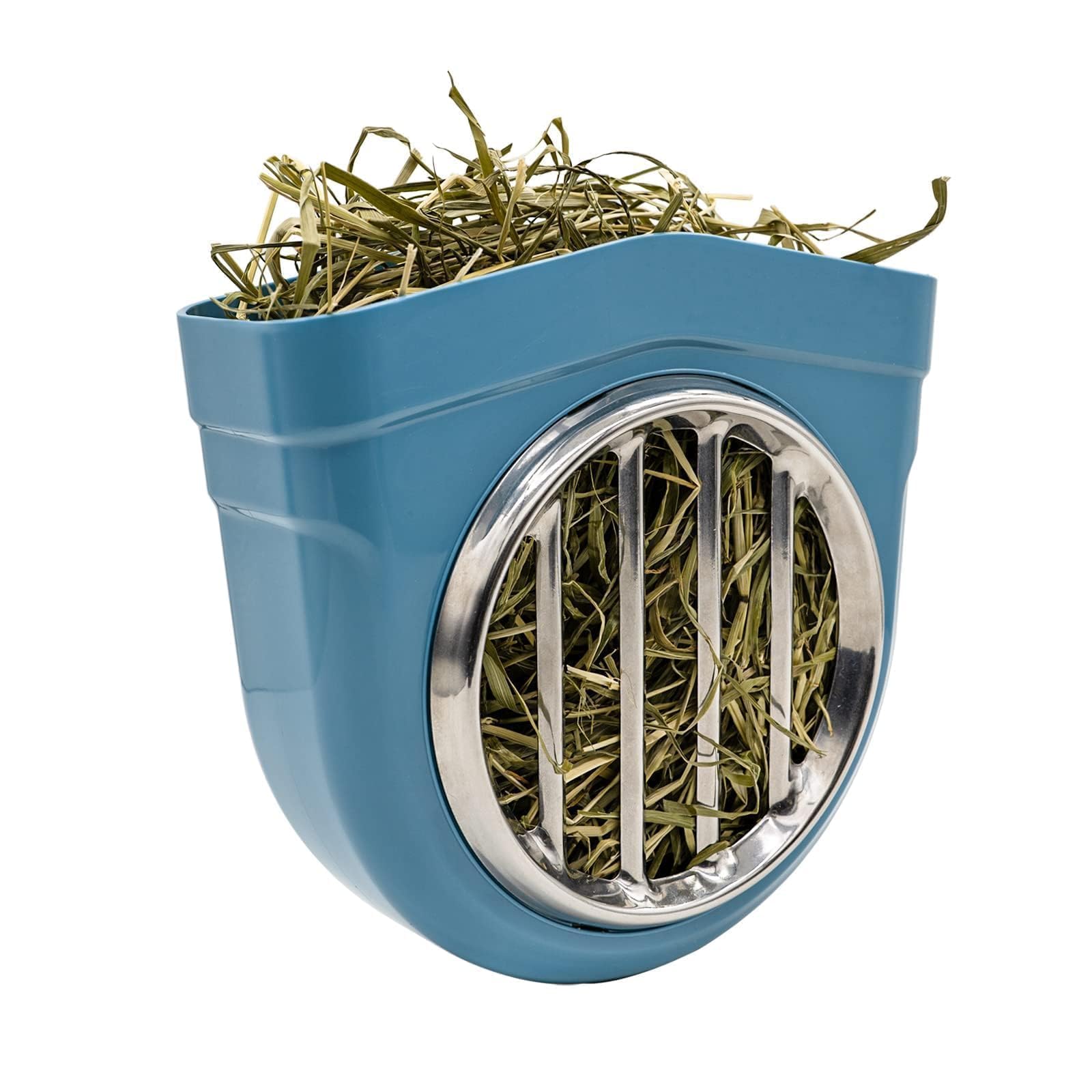 Small Animal Hay Feeder, Chew-Proof ABS Body 304 Stainless Steel Grid Timothy Alfalfa Rack for Rabbit Bunny Guinea Pig Chinchilla Cage Hutch Crate (Blue)