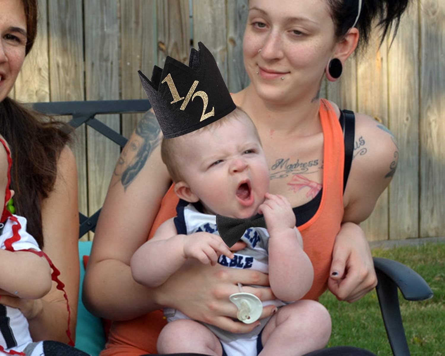 Half Birthday Hat for Baby - 1/2 Birthday Crown Hat, Half Sign 1/2 Baby Photo Prop for 6 Month Birthday, Mini Crown Cake Smash, Party Hats for Kids (1/2 CROWN BLACK): Clothing