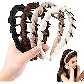 Auseibeely 4 Pcs High Cranium Headbands for Women Girls - Non Slip Zig Zag Headband with Teeth - Retro Plastic Satin Braided Comb Headband Fashion Accessories for High Skull - Ideal Gifts for Women