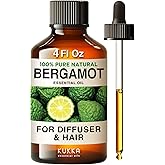 Kukka Bergamot Essential Oil for Diffuser & Skin - 4 Fl Oz - 100% Natural Essential Oils Bergamot Oil for Hair Shampoo Skin &