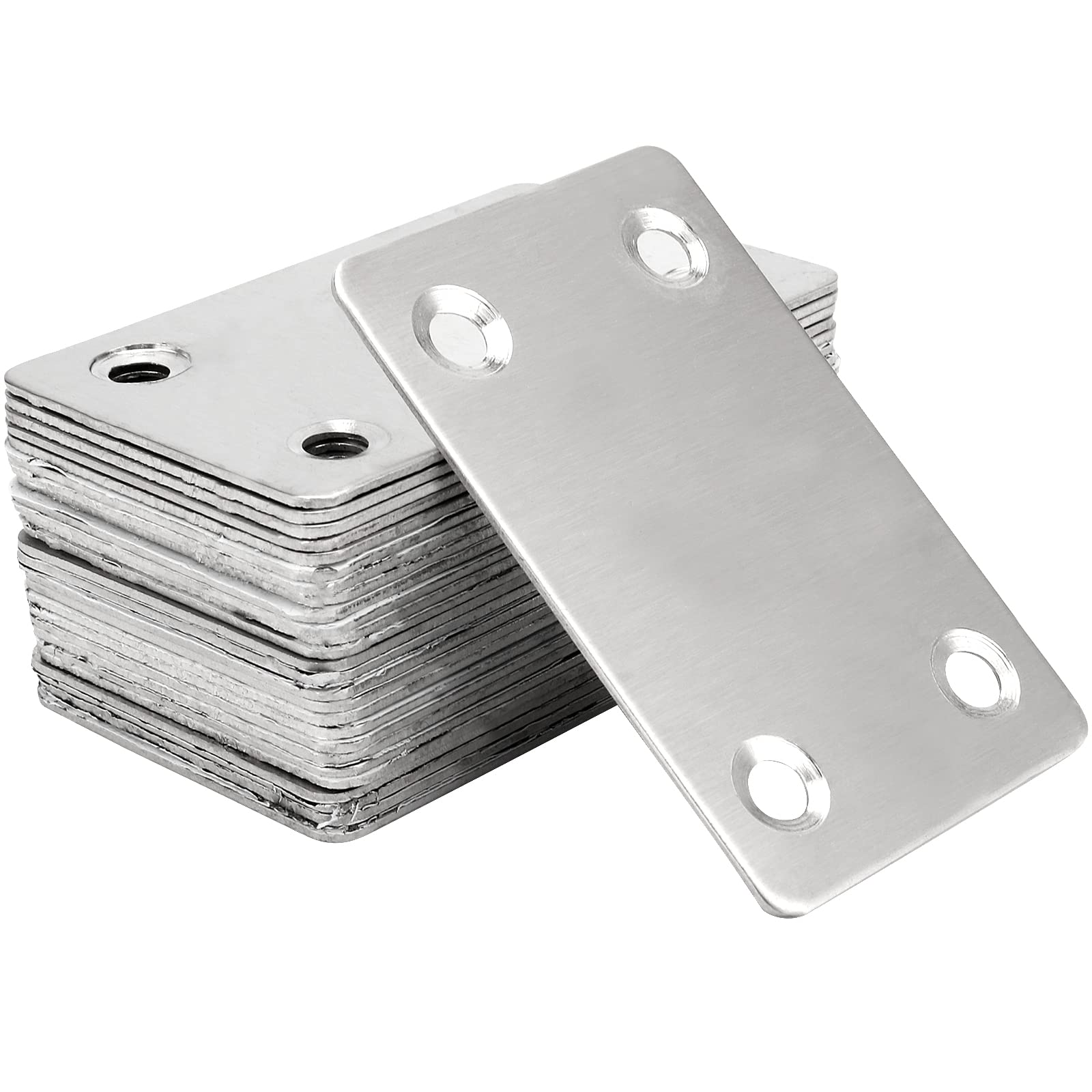 ZOENHOU 30 Pcs 60 x 38mm Flat Metal Mending Plate, Stainless Steel Flat Straight Support Bracket with 120 Screws, Support Joining Plate for Mending Fixing Repair Furniture