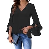 Relipop Womens Blouse Ruffle 3/4 Sleeve Tops V Neck Business Casual Blouses Shirts Spring Summer Outfits 2026