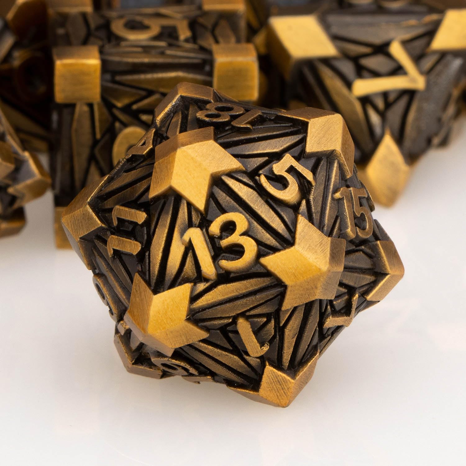 ORIFANTOU 7PCS Metal DND Dice Set with Box, Debris RPG Golden D and D Dice for use with D&D Tabletop Games Role Playing Game Polyhedral Dice Set D20 D12 D10 D8 D6 D4 — image 1
