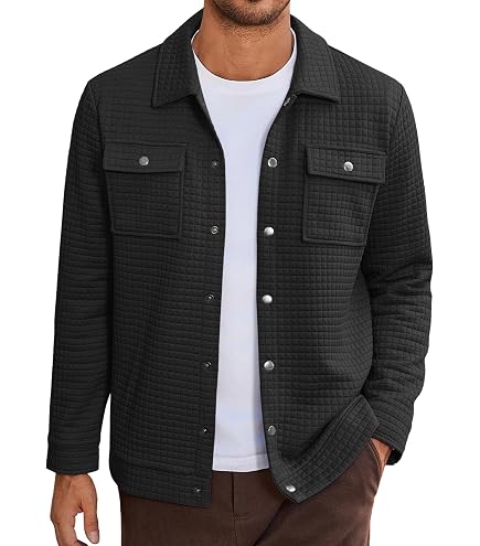 Amazon.com: Mens Quilted Shirt Jacket Lightweight Long Sleeve Snap