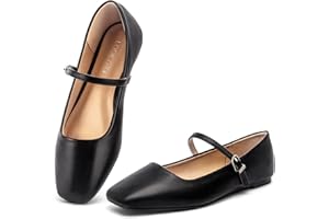 Lookyno Womens Ballet Mary Jane Flats Shoes Adjustable Strap Square Closed Toe Chic Footwear with Latex Insole
