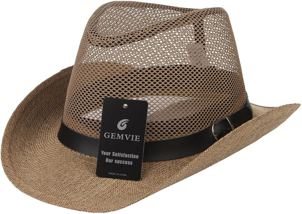 Amazon Gemvie カウボーイハット メンズ メッシュ 通気性抜群 中折れ帽 つば広 日焼け止め 無地 お出かけ 登山 帽子 男性用 夏 ハット カーキ ハット 通販