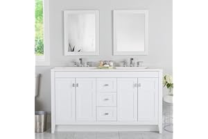 Spring Mill Cabinets Lonsdale 60-Inch Double-Sink Bathroom Vanity with White Top, 2 Soft-Close Cabinets, 3 Drawers, 60.5" W x 18.75" D, White
