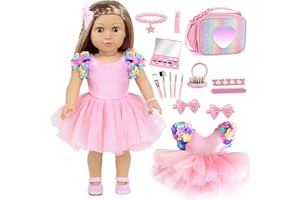 BDDOLL American 18 Inch Doll Clothes and Accessories Makeup Playset Fit 18 Inch Doll Including Fashion Skirt, Bag, Eye Shadow Plate, Lipstick, Comb Mirror, Pair of Hairpins, Makeup Brushes, Bracelet