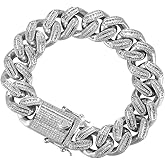 PY BLING Full Iced Out 18mm Thick Cuban Link Chain for Men Miami Cuban Necklace/Bracelet White Gold/18K Gold Plated 5A+ Cubic Zirconia Bling Simulated Diamond Hip Hop Jewelry for Men Women 8.5"-28"