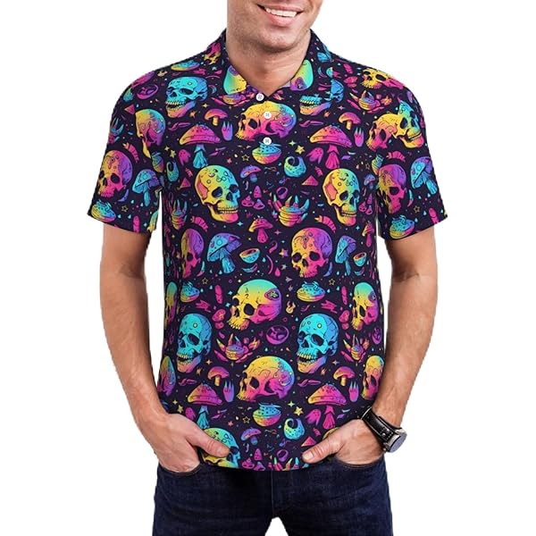 Mosytuky Rock Music Print Polo Shirts for Men Dry Fit