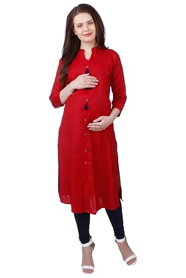 Women's Rayon A-Line Maternity Kurta/Easy Breast Feeding/Breastfeeding Kurti/Western Dress with Zippers for Nursing Pre and Post Pregnancy