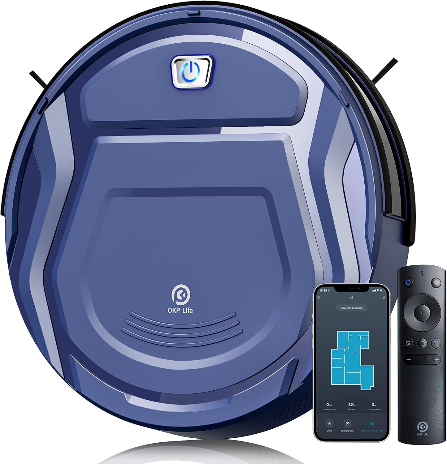 OKP Life K2 Robot Vacuum Cleaner 1800 mAh, Blue -