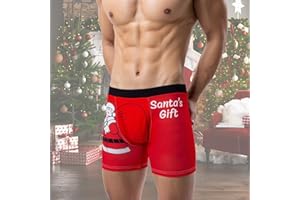 Mens Christmas Boxer Briefs with Bulge Pouch, Sexy Funny Novelty Underwear, Xmas Lingerie Underpants Gag Gift
