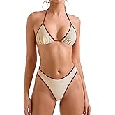 SUUKSESS Women Sexy Thong String 2 Piece Bikini Set Cheeky Halter Swimsuit