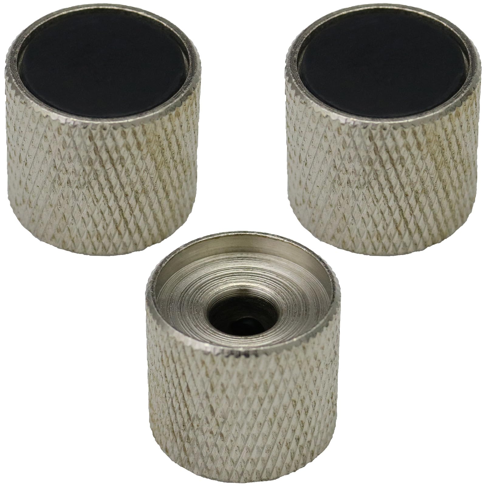 6mm Round Hole Solid Metal Guitar Control Knobs With Metal Cap For Electric/Bass Pack of 3 (Silver/Black)
