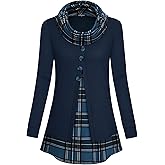 VALOLIA Womens Cowl Neck Long Sleeve Tunic Tops Button Casual Loose Shirts