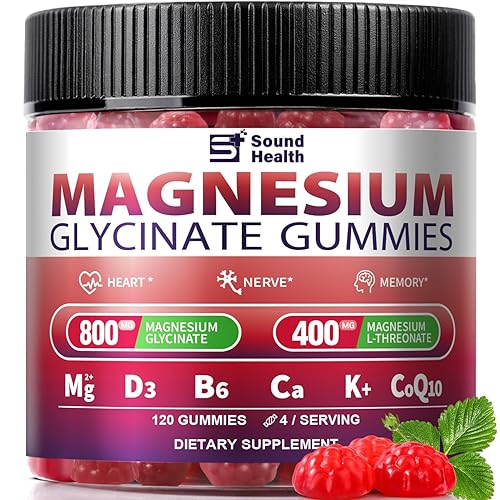 Magnesium Glycinate Gummies 120 Counts, Sugar Free Gummies with Magnesium L-Threonate | Supplements with CoQ10 and Vitamin B6 for Night Rest, Nerve Function, 30 Day Supply