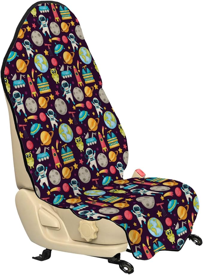 Ambesonne Outer Space Car Seat Hoodie, Galaxy Party Pattern UFO Aliens Telescope