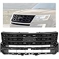 KUAFU Front Bumper Upper Grille Compatible with 2016-2017 Ford Explorer Replacement for FO1200578 FO1200577 FO1200579 Bumper Hood Grill Painted Black