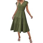 ZEAGOO Womens Summer Casual Dresses Ruffle Sleeve V Neck Midi Dress Flowy Tiered Dress with Pockets Boho Sundresses