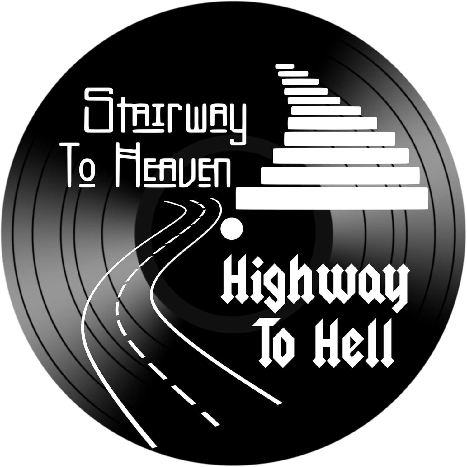 Mixed Media - Stairway to Heaven Highway to Hell design on a Upcycled Vintage Vinyl Record Album Wall Art Gift for Him