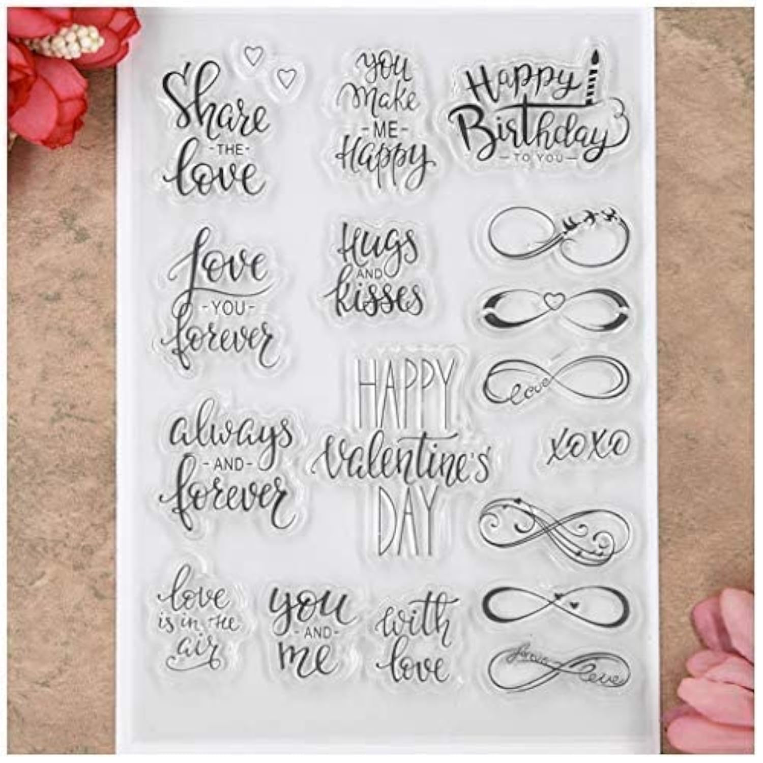 KWELLAM Words Share The Love Heart Happy Valentine's Day Happy Birthday Clear Stamps for Card Making Decoration and DIY Scrapbooking