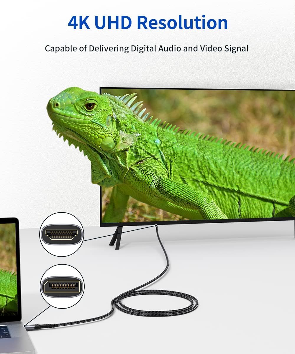 JSAUX 4K DisplayPort to HDMI Cable Adapter 10FT, DP to HDMI Male Video UHD 4K@30Hz/2K@60/1080P@120 Nylon DP to HDTV Uni-Directional Cord for Dell, Projector, Desktop, AMD, NVIDIA, Lenovo, HP, ThinkPad