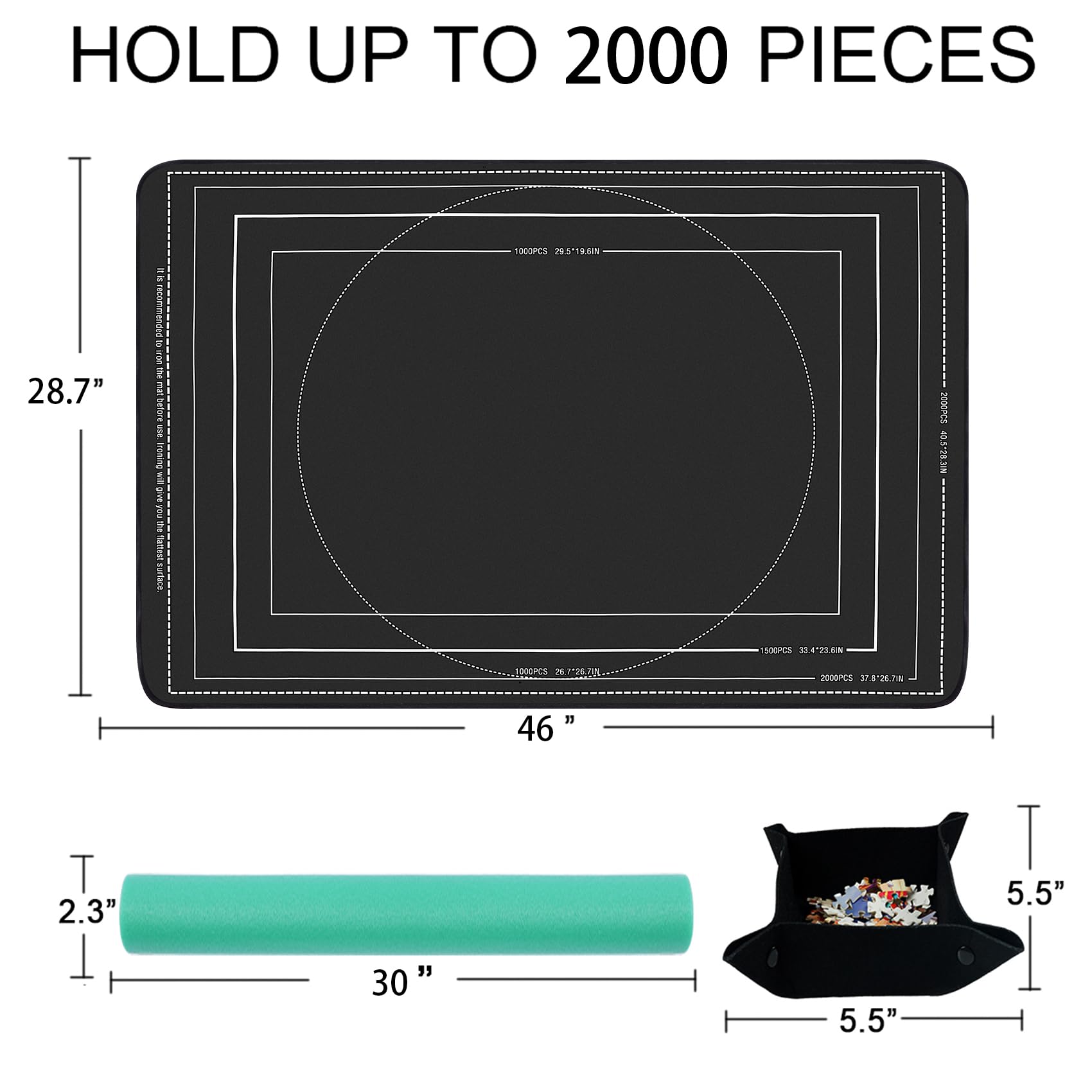 Jigsaw Puzzle Mat Roll Up, Portable Saver Pad 48” x 31” Up to 2000 Pieces, Puzzles Matt Rollup with Non-Slip Rubber Bottom & Smooth Top. (6 Puzzle Sorting Trays & 1 Storage Bag)