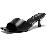 ZUVARI Women's Kitten Heels Sandals Square Open Toe Stiletto 2 Inch Low Heel Mules Dressy Slides Comfortable One Band Slip-On Short Heels Wedding Party Prom Daily