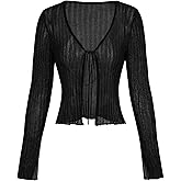 CIDER Cardigans for Women Trendy Bow Tie Front V Neck Long Sleeve Lightweight Shrug Sweater Ribbed Knit Crochet Cardigans
