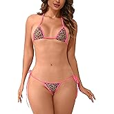 Oneheekini Women Sexy Swimsuit Halter String Triangle Micro Thong Bikini Leopard Mesh Bathing Suit Cheeky 2pcs Swimwear